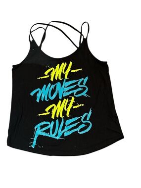 Zumba Fitness Black Tank Top with Yellow & Blue Graphic